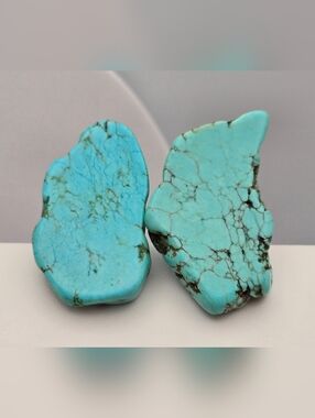 Turquoise Howlite Stud Earrings Irregular Polished Stone 1.5" Boho Statement
